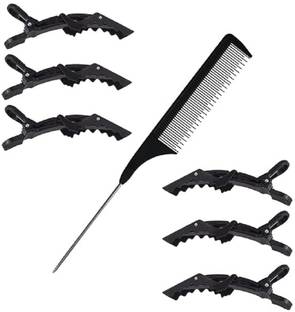 QNAM 1 Pcs Tail Comb With 6 Pcs Hair Section Clips Alligator Hair Dividing Clips Hair Clip