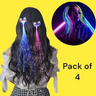 FlyTouch 4 Pcs Butterfly Light Party Favor Up Hair Fiber Optic Led Flashing Hair Braids Hair Pin