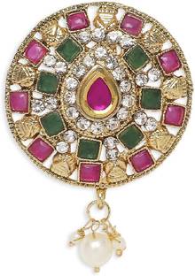 Oomph Red Maroon & Green Stones Ethnic Hair Bun Pin - Juda Pin Bun Clip