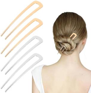 HONEY ACCESSORIES 4pcs Metal U Shaped Hair Pins French Vintage Forks Sticks for Women Girls Bun Stick