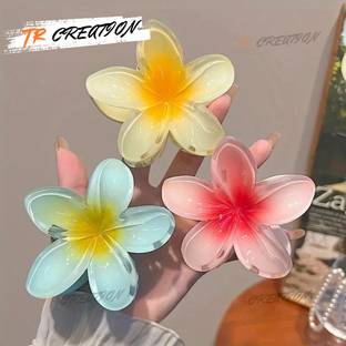TRcreation 3 Pc Flower Hair Clips, Big Hawaiian Flower Claw Korean Style Flower Hair Claw Hair Claw