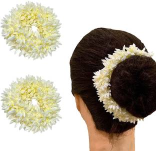 TheMagicHug Scented Artificial Fake Mogra Gajra Hair Accessories for Women Scrunchies (2pcs) Bun