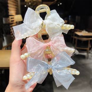 SAMYAK Combo of 3 Hair Claw Clutcher Ribbon Bows For Women hair clips Hair Claw
