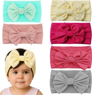 HOMEMATES multi-coloured baby girl kids hairband headbands elastic hair accessory set 6 PCS with gift box-pink Head Band Head Band