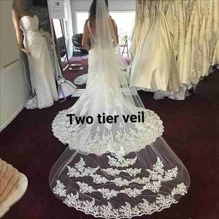 Unique Bridal Floor veil UNIQUE BRIDAL:Stylish Long Train White Cathedral Wedding Veil with double layer Head Band