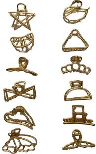 ANK Gold Metallic MutiDesign Hair Ponytail Barrette,Alligator Buckle/Clip,Pack of 12 Hair Claw
