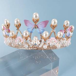 REMICH Crystal Tiara Crown, Pearl Crown for Princess Costumes Hair Band (Multicolor) Head Band