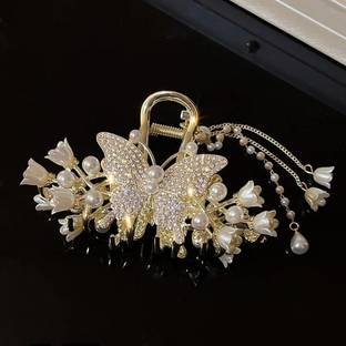 Blubby Pearl Metal Designer Hair Clutcher Clips for Girls Women Hair Claw