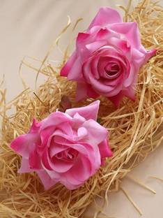 El Cabell 2pcs Women's Fabric Pink Rose Flower hair Pin For Party and Function Use Hair Pin