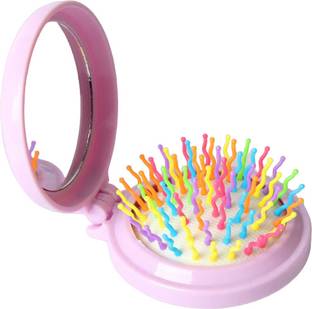 Nyamah sales Folding Hair Brush with Makeup Mirror Pocket Magic Hair Comb, 1pc.