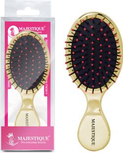 MAJESTIQUE Mini Pocket Detangling Hair Brush, Soft Ball Tipped Nylon Pin Handheld - Golden