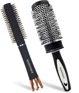 MAJESTIQUE 2Pcs Lightweight Professional Roller Round & Blow Drying Brush Works Great, Wax