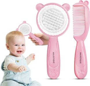 MAJESTIQUE Baby Hair Care Set, Brush & Comb, Soft, Safe for Newborns - 2Pcs/Mutlicolour