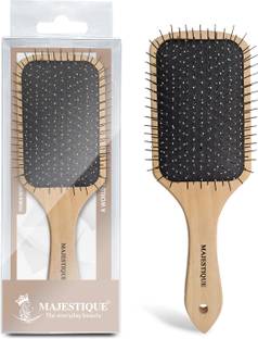 MAJESTIQUE Wood Hair Brush-Paddle Hair brush with Metal Pin Bristles-Wooden Brush for Hair