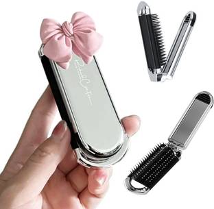 maycreate Compact Folding Hair Brush with Mirror for Easy Travel