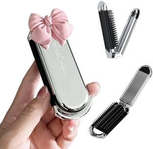 maycreate Compact Folding Hair Brush with Mirror for Easy Travel