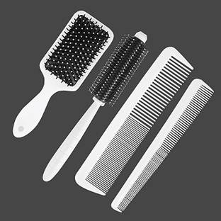 CombZone Hair brush For Men, Women | White Paddle & Round Brush
