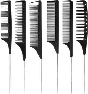 ROZIA 6 Pcs Hair Comb Brush Set Black Carbon Fiber And Stainless Steel Pintail Chemical