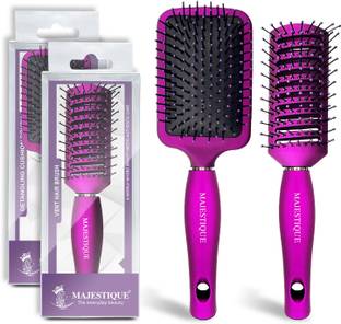 MAJESTIQUE 2Pcs Paddle Hair Brush with Vented Hair Brush 9 Row Refresh and Extend Flat