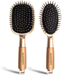 MAJESTIQUE Paddle & Flat Hair Brush, Oval Detangler Brush Golden Series- Pack of 2