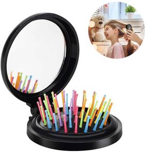 MYYNTI Mini Round Hair Brush with Mirror Folding Travel Size Pocket Brush Hair Comb