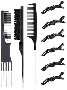 banira 3 Pcs Teasing Combs Hair Brush with Triple Pin Rat Tail Comb Nylon Brush 6pcs