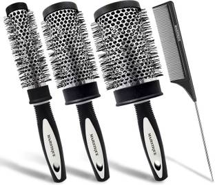 MAJESTIQUE Ion Round Brush Set for Blow Drying and tail comb(Pack of 4)