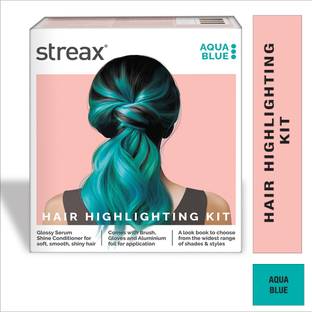 Streax Hair Colour Highlight Kit , Hair Colour for Women, DIY Application , Aqua Blue