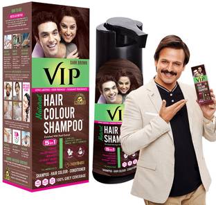 VIP Dark Brown Hair Colour Shampoo,180ml|Long lasting Hair color|100% Grey Coverage , Dark Brown