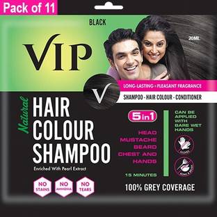 VIP Natural Hair Colour Shampoo, 20ml(Pack of 11)|Ammonia-Free|Unisex , Black