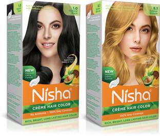 Nisha Creme Hair Color Combo Set Natural Black And 8.1 Golden Blonde , 8.1 Golden Blonde