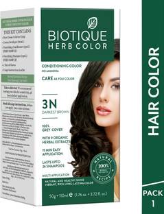 BIOTIQUE Herbcolor Conditioning | 100% Grey Coverage in 15 Minutes | 3N Hair Colour , Darkest Brown