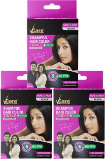 Vcare Shampoo Hair Color Black (25ml) Colours Hair in Minutes Ammonia Free (Pack of 3) , Black