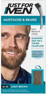 JUST FOR MEN Mustache & Beard Beard Coloring for Gray Hair with Brush Included Color , Light Brown M25