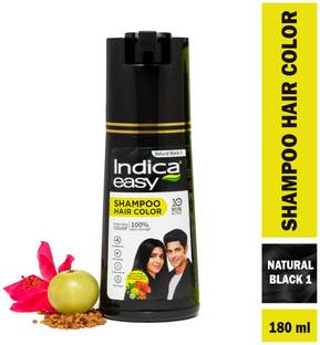 Indica Easy Do-It-Yourself Hair Color Shampoo Pump Pack, 180 ml , Natural Black
