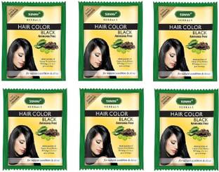Sunny Herbals Black-6 , Black Ammonia Free Hair Color (Pack of 6) 20g X 6
