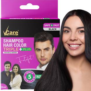 Vcare Shampoo Hair Color for Men & Women 15ml Instant hair color in mins (Pack of 10) , Black