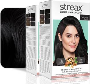Streax Cream Hair Colour Pack of 2 ,140 ml. , Natural Black No-1