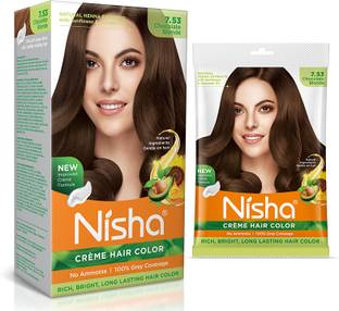 Nisha Cream Hair Color Rich Bright Long Lasting Hair Colouring For Ultra Soft Deep Shine Grey Coverage Conditioning With Natural Herbs , Chocolate Blonde