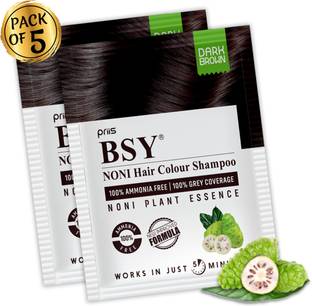 BSY Noni Dark Brown Hair Color Shampoo (20mlx5 Sachets) , Dark Brown