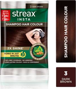 Streax Insta Shampoo Hair Colour for Men & Women (15 ml x 16 = 240 ml) , Dark Brown