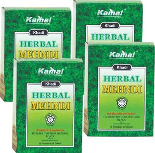 Kamal Herbal KHADI HERBAL Black Mehndi for natural black hairs pure and ayurvedic hair product pack of 4 , Black