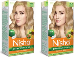 Nisha Cream Hair Color Rich Bright Long Lasting Hair Colouring For Ultra Soft Deep Shine 100% Grey Coverage Ultra Blonde (Pack of 2) , Ultra Blonde
