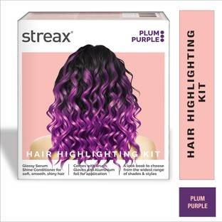Streax Hair Colour Highlight Kit , Hair Colour for Women, DIY Application , Plum Purple