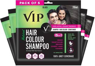 VIP Hair Colour Shampoo, (20ml) Pack of 5, for men and women , Black