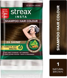 Streax Insta Shampoo Hair Colour for Men & Women (15 ml x 16 = 240 ml) , Brown