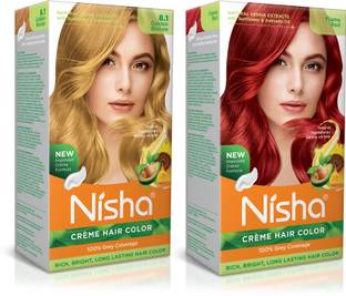 Nisha Pack Golden Blonde & Flame Red (60gm + 90ml + 18ml Conditioner) , 8.1 Golden Blonde + Flame Red