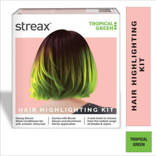 Streax Hair Colour Highlight Kit , Hair Colour for Women, DIY Application , Tropical Green