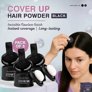 GLAMVEDA Hair Cover-Up Powder | Instant Coverage | Waterproof & Smudge-Proof| Pack of 3 , Black