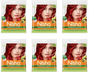 Nisha creme Permanent hair color with sunflower avocado oil & henna extracts 100% grey coverage ultra-soft deep shine (20 GM + 20 ML) , FLAME RED